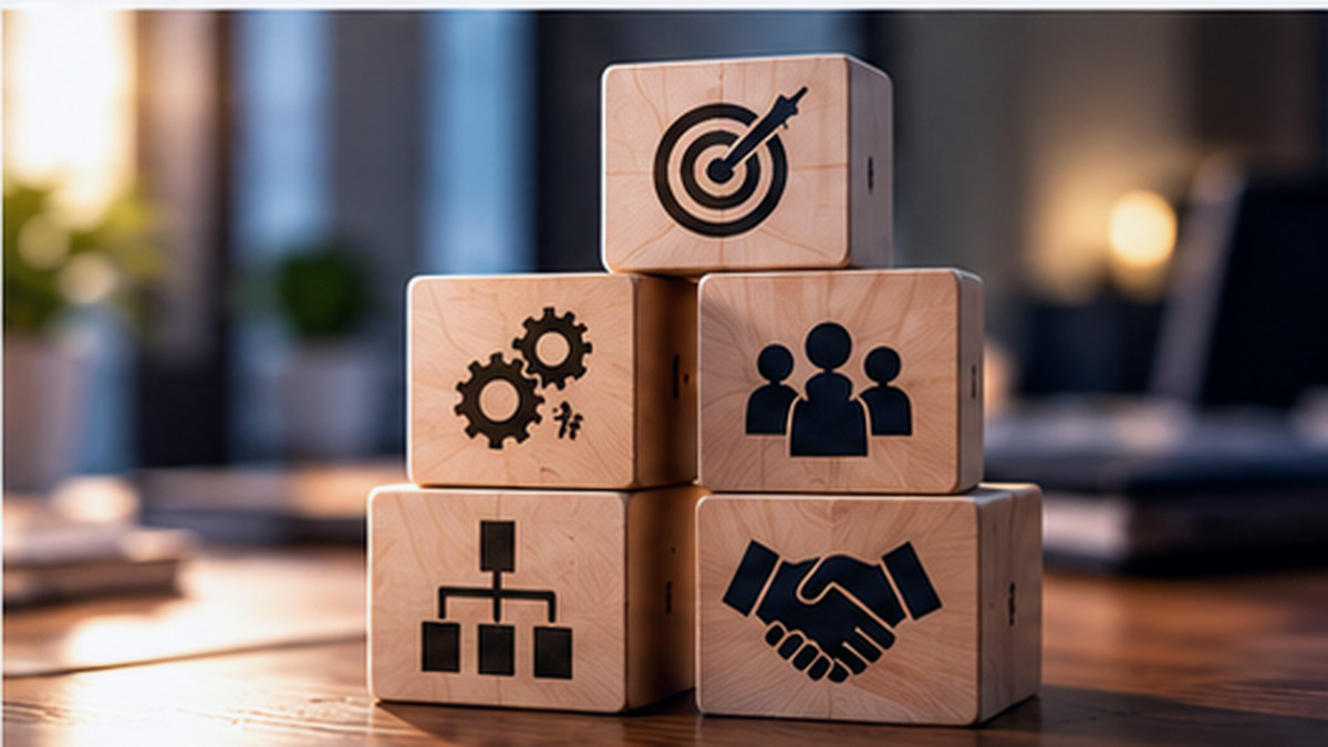 Editorial visual illustrating people strategy is a business design problem — concept 2